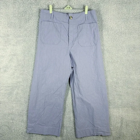 Maeve The Colette Cropped Wide Leg Pants Size 34 Lilac Lavender Linen Blend - Picture 2 of 9